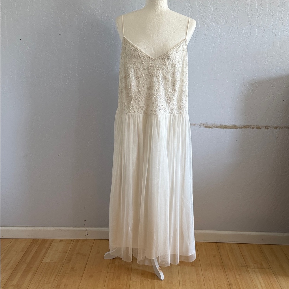 Adrianna Papell Cream Lace Maxi Dress